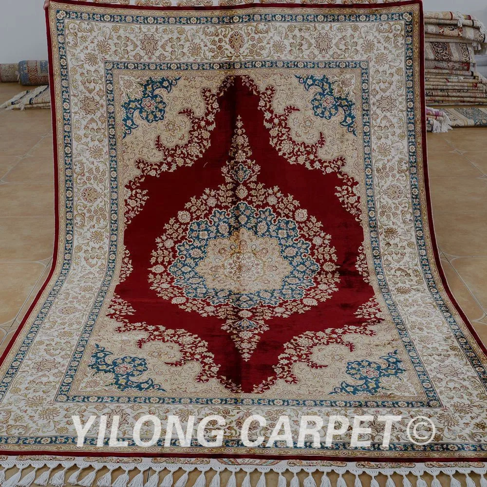 Yilong 5 6 'x 8 2' Ручная работа Исфахан ковер красный ручной УЗЕЛКОВЫЙ шелковый