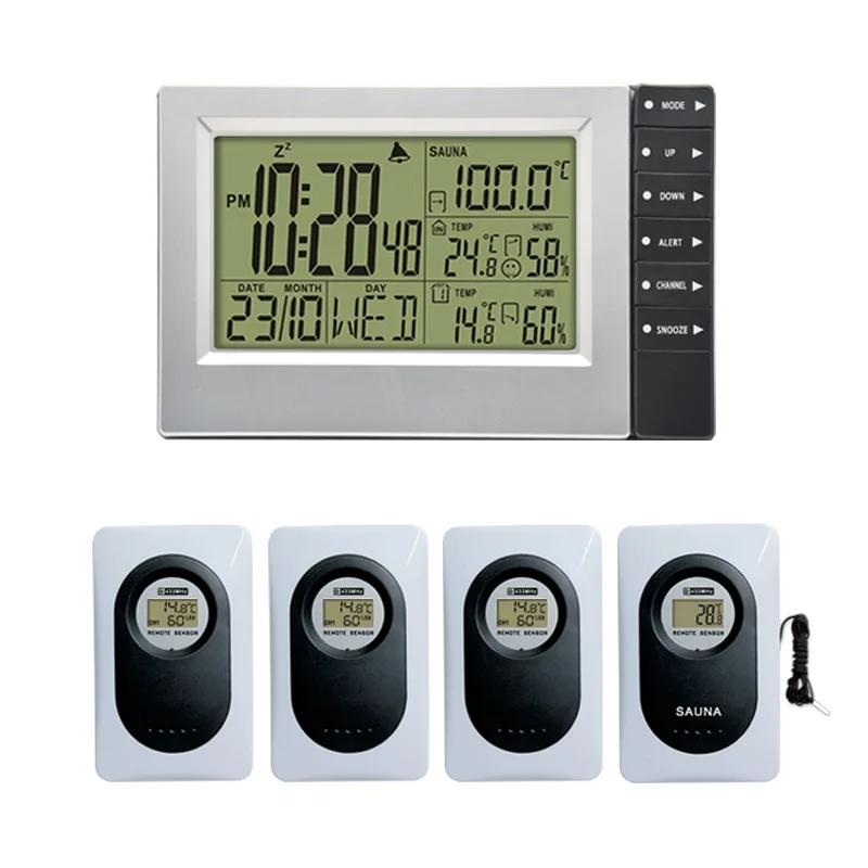 Digital Wireless Weather Station with Indoor Outdoor Thermometer Hygrometer Digital Sauna Temperature Alarm Clock up 4 Sensors
Digital Wireless Weather Station with Indoor Outdoor Thermometer Hygrometer Digital Sauna Temperature Alarm Clock up 4 Sensors
