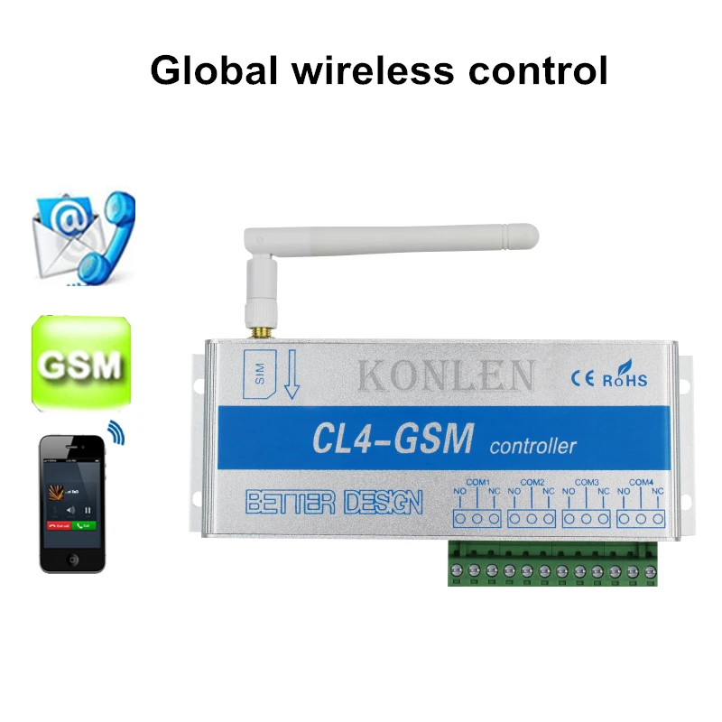 4 Channels Gsm Relay Switch Call Sms Remote Control Light, Curtains, Garage Door, and Water Pump etc of Intelligent Home.konlen
4 Channels Gsm Relay Switch Call Sms Remote Control Light, Curtains, Garage Door, and Water Pump etc of Intelligent Home.konlen