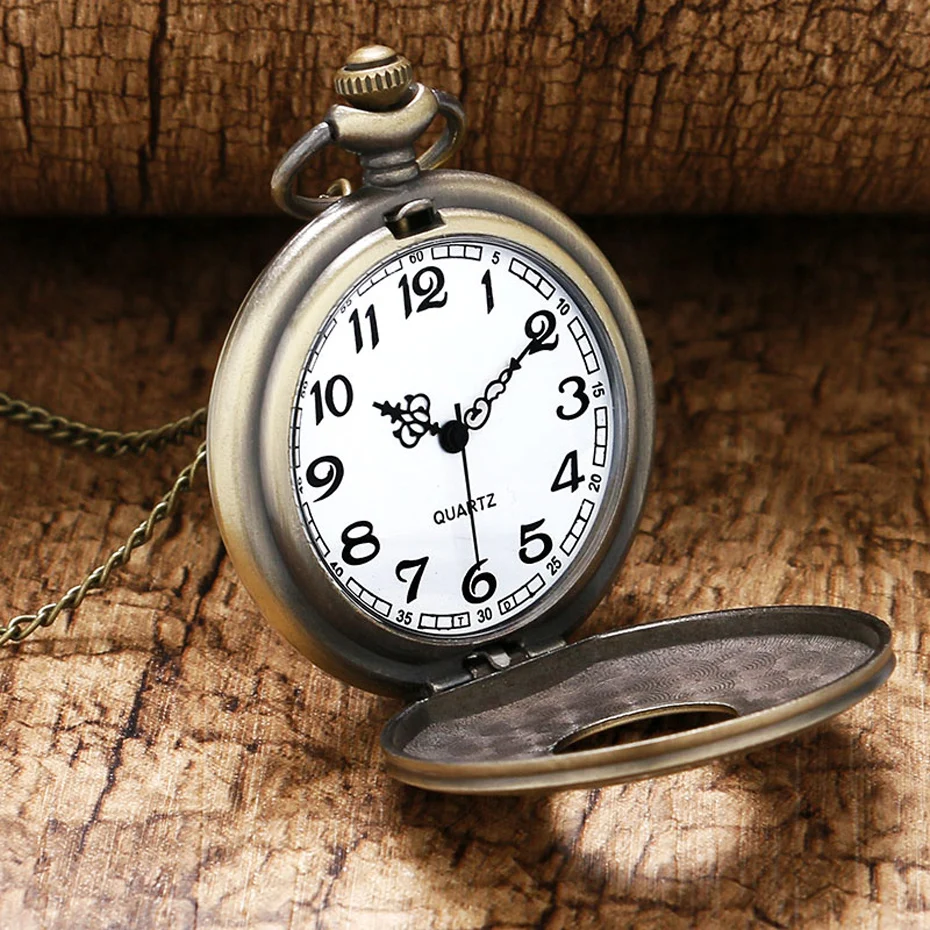 Fashion Vintage Pocket Watch Bronze Men Women Hollow Case Quartz Watch Retro Pendant Necklace with Chain for Unisex Gifts (6)