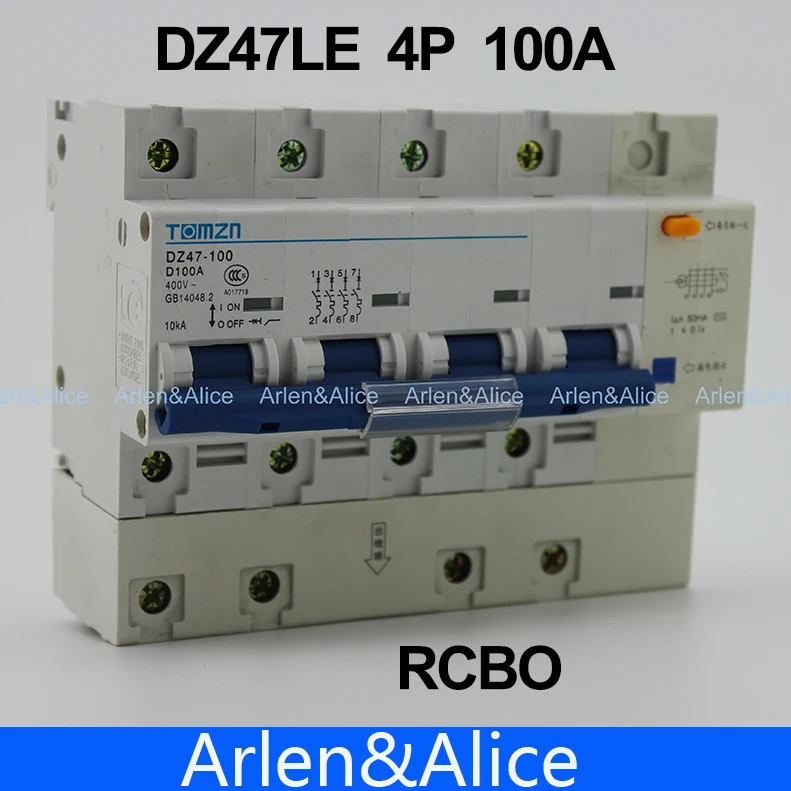 

DZ47LE 4P 100A D type 400V~ 50HZ/60HZ Residual current Circuit breaker with over current and Leakage protection RCBO