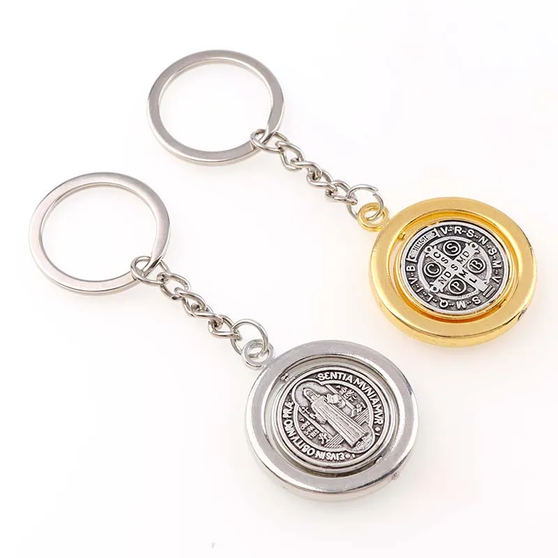 Round Rotatable Saint Benedict Medal Key Chains of St. Benedict Silver and Yellow Gold Color for Car Key Charms 35*40m
Round Rotatable Saint Benedict Medal Key Chains of St. Benedict Silver and Yellow Gold Color for Car Key Charms 35*40m