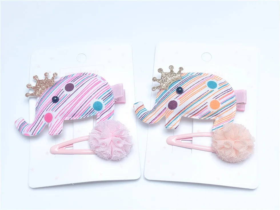 

Boutique ins 10Sets Fashion Cute Glitter Tiaras Elephant Hairpins Tulle Pom Pom Snap Clips Princess Headwear Hair Accessories