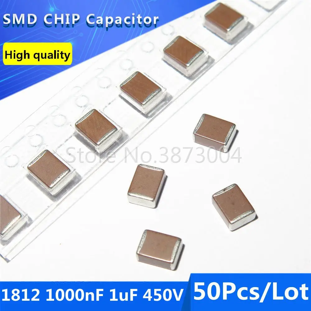 

50 шт 1812 4532 1000nF 1 мкФ 450V 10% толстая пленка чип многослойный керамический конденсатор