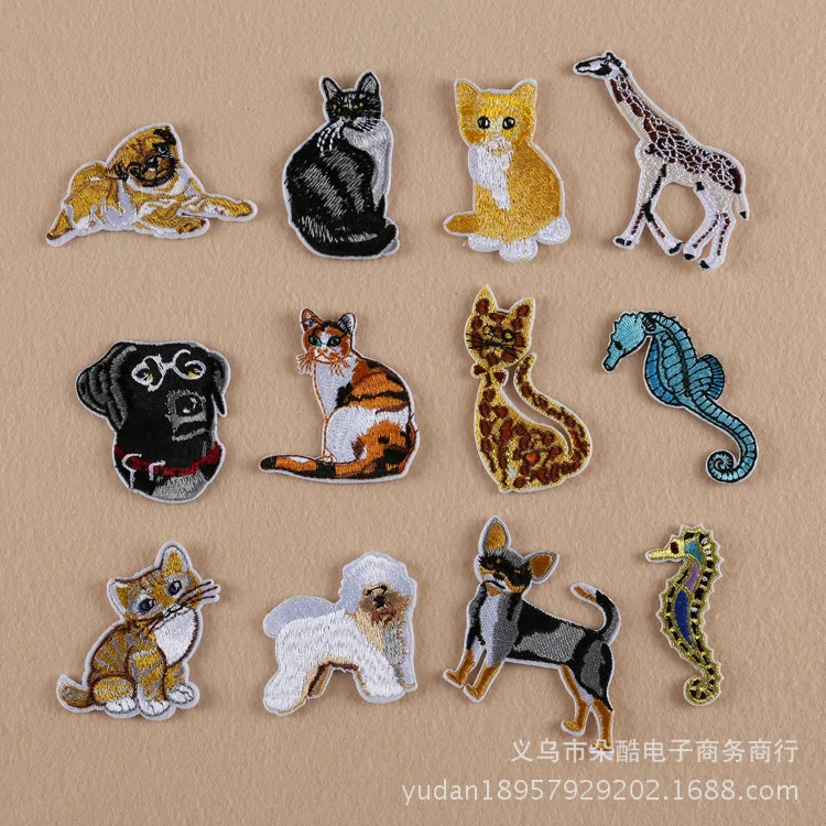 1 шт. вышитая аппликация в виде кота собаки оленя морской лошади|patches for clothing|applique