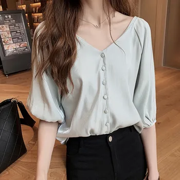 Women Fashion V-Neck Baggy Blouse Lady Short Sleeve Casual Loose Tops Women Korean Solid Chiffon Blouses Tops Plus Size 2019 New
Women Fashion V-Neck Baggy Blouse Lady Short Sleeve Casual Loose Tops Women Korean Solid Chiffon Blouses Tops Plus Size 2019 New
