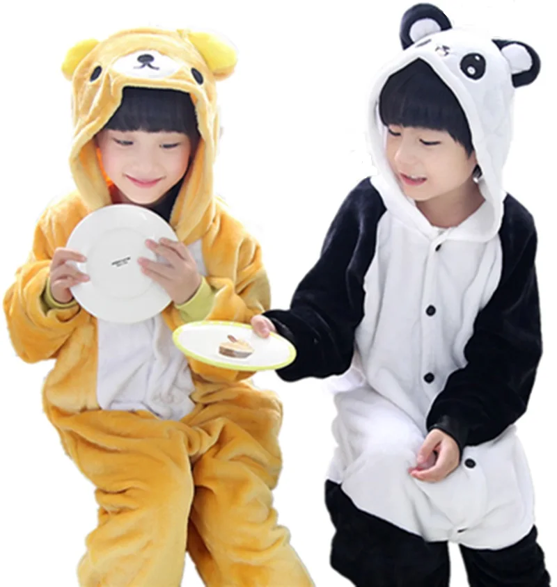 Image Rilakkuma Onesie Pajamas Kid Sleepsuit Anime Cosplay Costumes panda Jumpsuit Pyjamas Flannel Animal Children Sleepwear Homewear