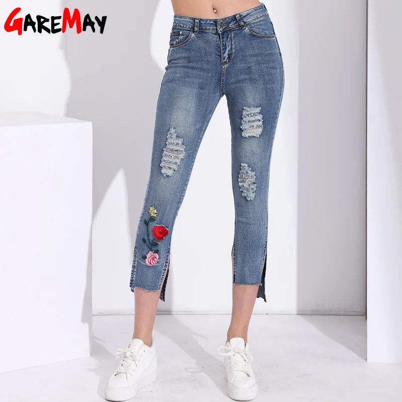 Woman Embroidered Stretch Jeans With Holes Denim Pants Slim Capris Destroyed Embroidery Ripped Jeans For Women Clothing Spring
Woman Embroidered Stretch Jeans With Holes Denim Pants Slim Capris Destroyed Embroidery Ripped Jeans For Women Clothing Spring