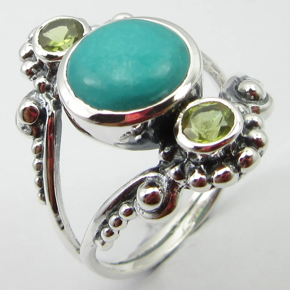 Solid Silver Round Turquoises, Peridots Ring Size 8.75 Jewelery Gift Unique Designed
Solid Silver Round Turquoises, Peridots Ring Size 8.75 Jewelery Gift Unique Designed