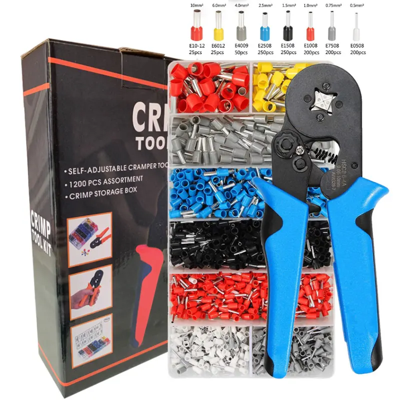 HSC8 6-4+1200PCS Terminals Kit 0.08-10mm² AWG 28-7 Crimper Plier Set Ratchet Wire Ferrule Crimping Tools pliers
HSC8 6-4+1200PCS Terminals Kit 0.08-10mm² AWG 28-7 Crimper Plier Set Ratchet Wire Ferrule Crimping Tools pliers