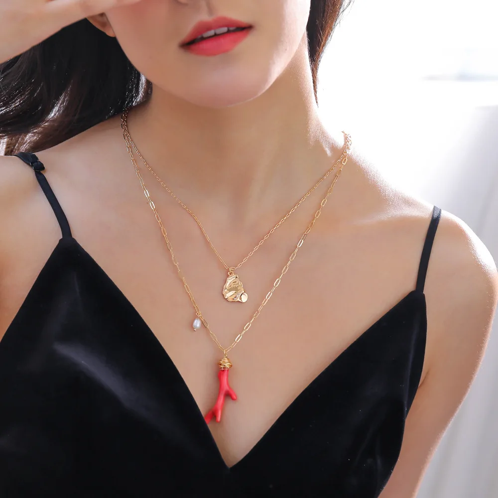 Bohemian Fashion Pearl Shell Red Coral Multilayer Pendants Necklaces For Women Vintage Charm Gold Choker Necklace Jewelry
Bohemian Fashion Pearl Shell Red Coral Multilayer Pendants Necklaces For Women Vintage Charm Gold Choker Necklace Jewelry