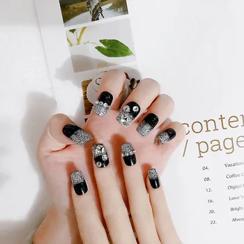 Ladies Sexy Black Color False Nails Girls Shining Rhinestone Square Head Fake Nails Long Size Acrylic Nail Art Tips With Glue
Ladies Sexy Black Color False Nails Girls Shining Rhinestone Square Head Fake Nails Long Size Acrylic Nail Art Tips With Glue