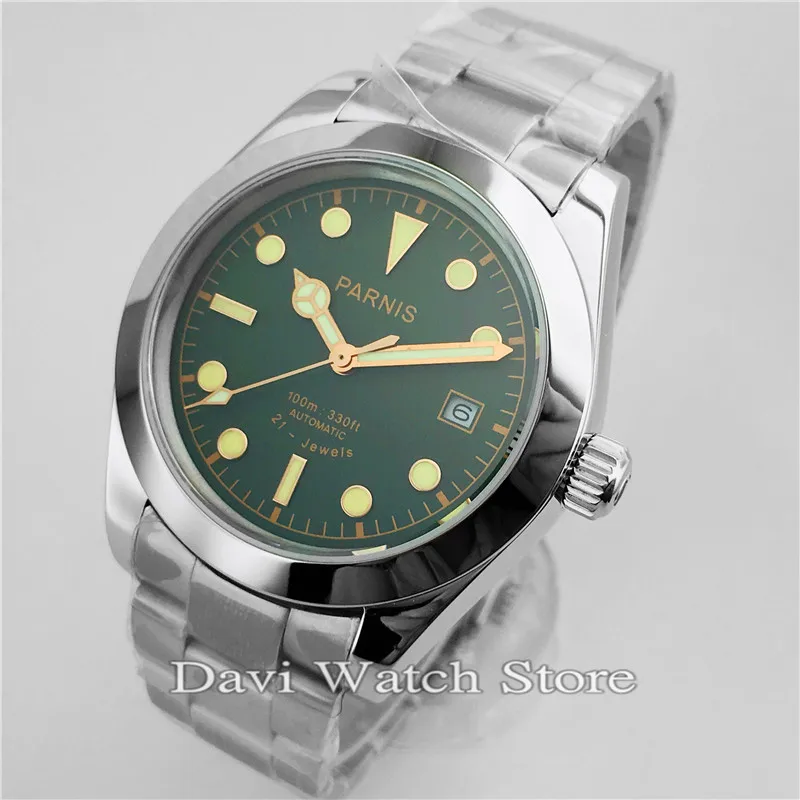 40mm Luxury Parnis Green Dial Stainless Steel Sapphire Glass Automatic Movement Men's Watch
40mm Luxury Parnis Green Dial Stainless Steel Sapphire Glass Automatic Movement Men's Watch