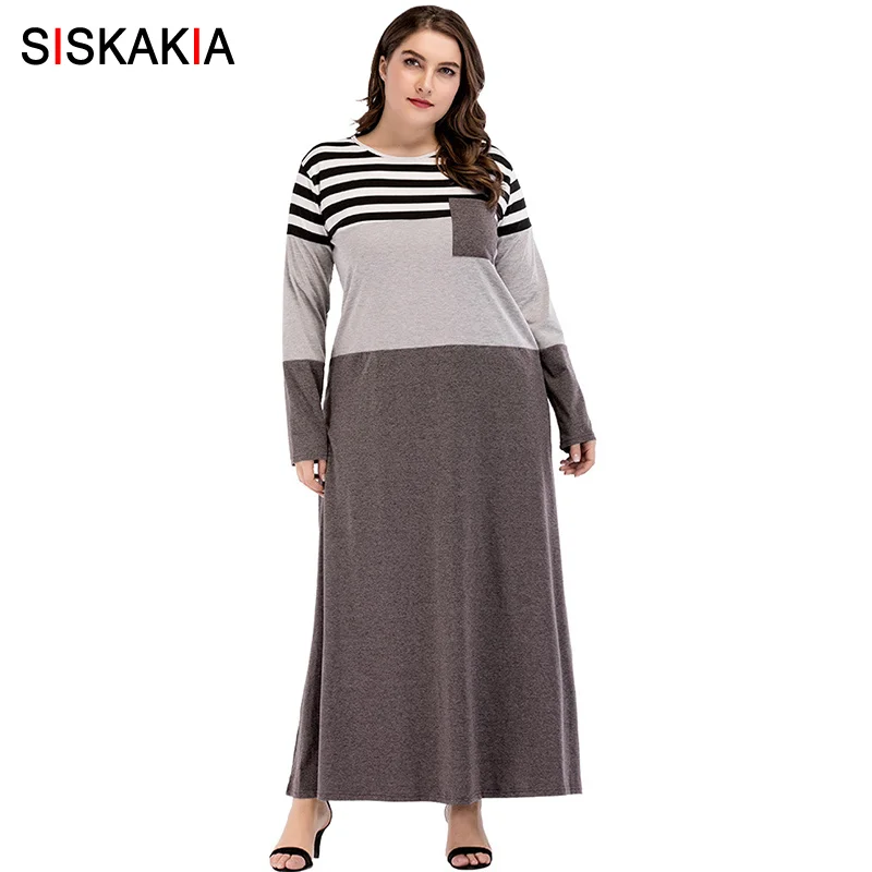 Siskakia slim plus size knee length long dress for women stripes color block maxi dresses round neck long sleeve pocket patch
Siskakia slim plus size knee length long dress for women stripes color block maxi dresses round neck long sleeve pocket patch