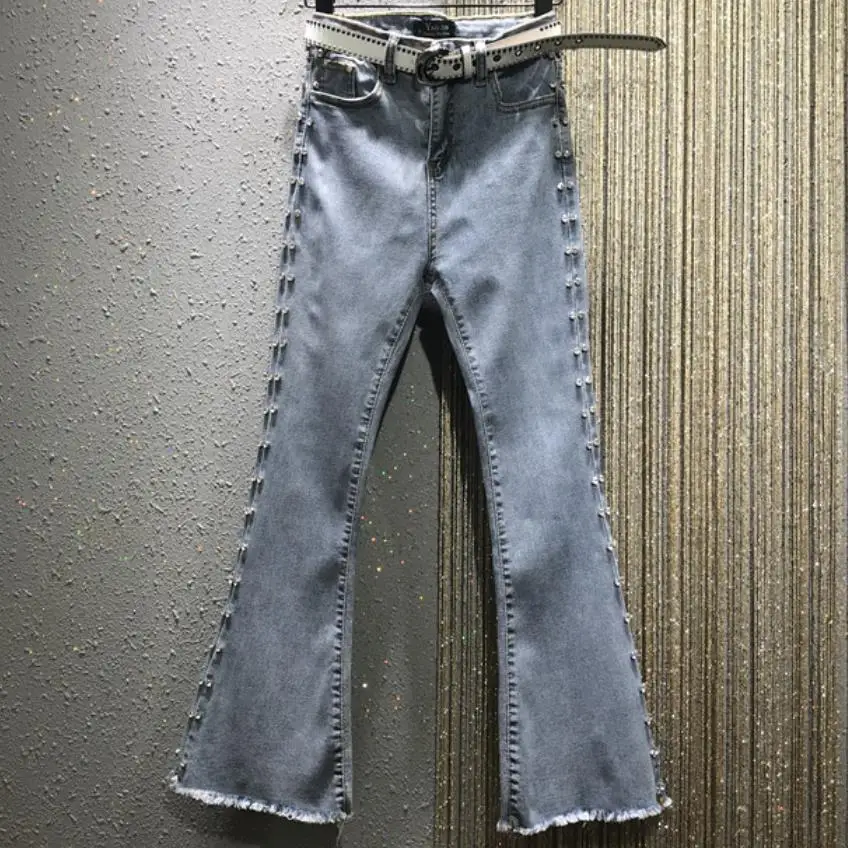 Rhinestone beaded jeans women 2019 spring summer new high waist slim ankle length flare pants
Rhinestone beaded jeans women 2019 spring summer new high waist slim ankle length flare pants