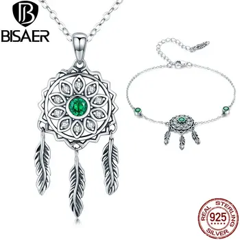 BISAER 925 Sterling Silver Dream Catcher Feathers Jewelry Sets for Women Vintage Necklaces Bracelets Wedding Jewelry WES069 
BISAER 925 Sterling Silver Dream Catcher Feathers Jewelry Sets for Women Vintage Necklaces Bracelets Wedding Jewelry WES069