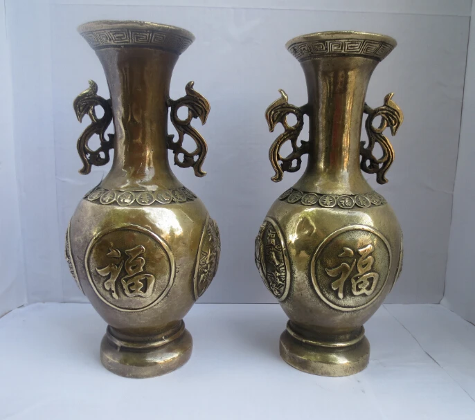 Collect A pair of classic chinese old copper carved "FU " vases / Chinese vase fast shipping
Collect A pair of classic chinese old copper carved "FU " vases / Chinese vase fast shipping