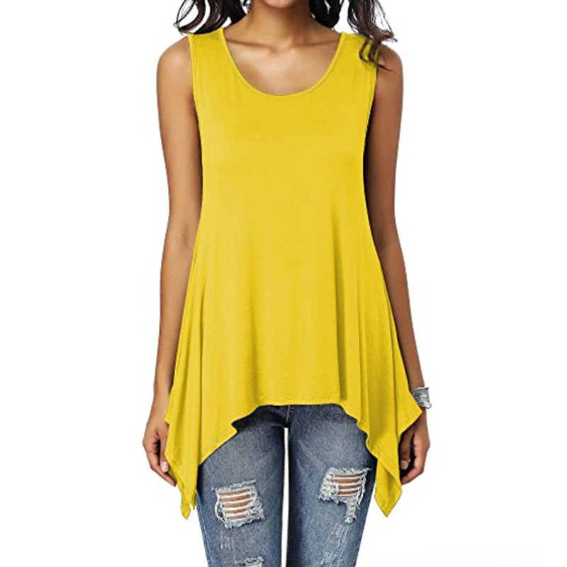 Summer Womens Sleeveless Solid Vest Irregular Casual Holiday Blouse Tops T-shirt