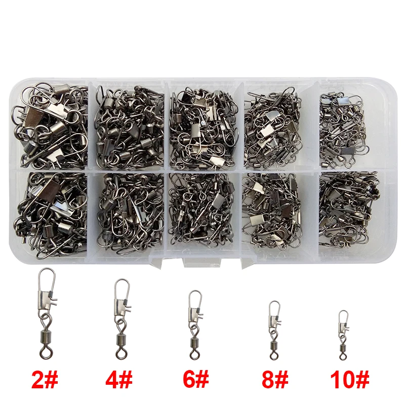 300pcs Rolling Fishing Swivel With Interlock Snap Black Nickle Rolling Swivels Hard Fishing Lures Connector Set With Box
300pcs Rolling Fishing Swivel With Interlock Snap Black Nickle Rolling Swivels Hard Fishing Lures Connector Set With Box