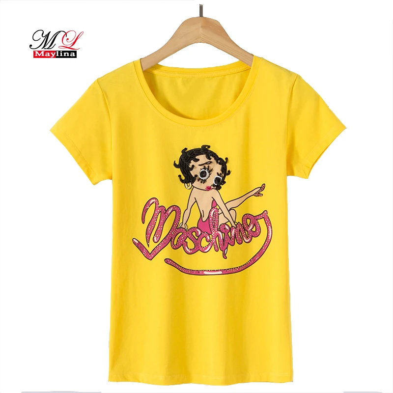 Lusumily Black White Cotton T-shirt Women 2019 Summer Sequins Girl Tshirt Casual Plus Size Female Tops Tee Print Cartoon T Shirt
Lusumily Black White Cotton T-shirt Women 2019 Summer Sequins Girl Tshirt Casual Plus Size Female Tops Tee Print Cartoon T Shirt