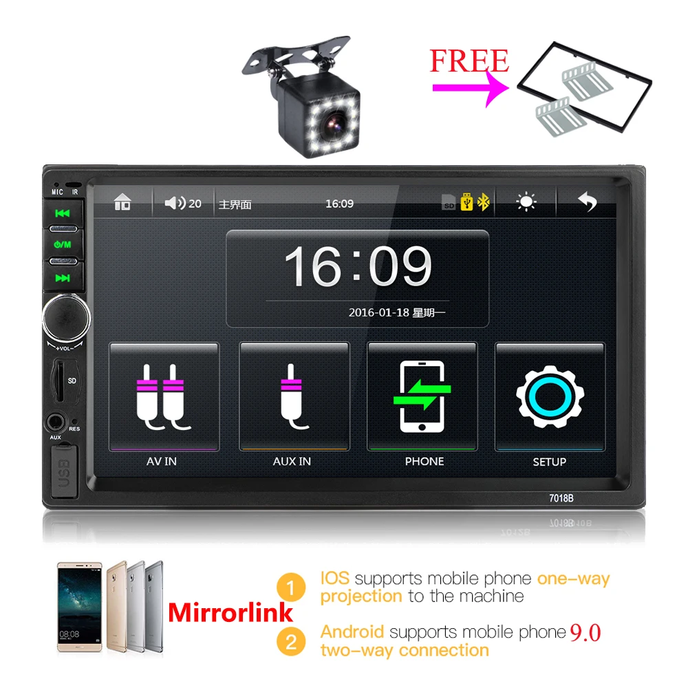 

2 din Car Stereo 7" HD Car Radio Bluetooth FM Audio MP5 Player mirrorlink 2din Autoradio Support Rear View Camera 7018B Radio