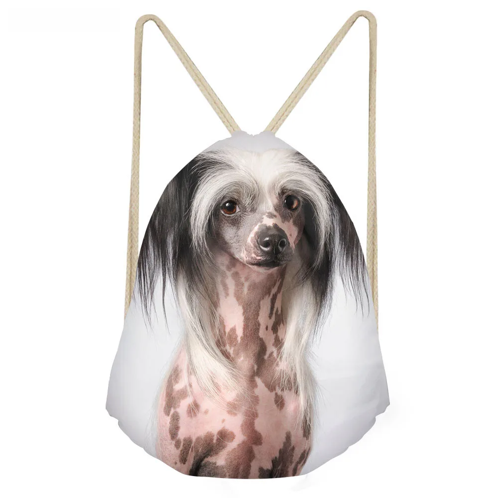 

ThiKin Lovely 3D Printing Chinese Crested Dog Print Woman Drawstring Bags Multifunction Softback Backpacks Girl Beach Bags