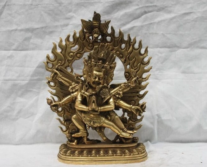 Tibet Buddhism Brass Copper three heads Six Arm Hevajra Mahakala Buddha Statue a 0518
