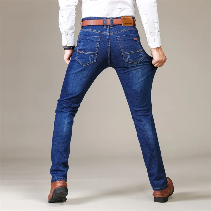 Мужские повседневные джинсы черные синие зауженные стрейч прямые брюки размер 28