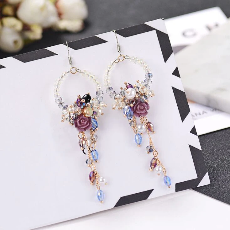 Women's stylish full crystal flowers handmade Beaded Crystal Earrings exaggerated temperament Bohemian tassel Long drop Earrings
Women's stylish full crystal flowers handmade Beaded Crystal Earrings exaggerated temperament Bohemian tassel Long drop Earrings