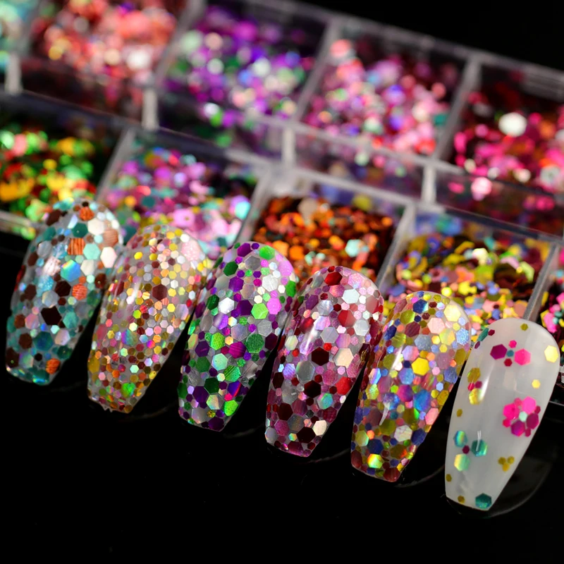 12 Grids/set Nail Glitter Sequins mixed colors Holo Thin Round/Hexagon Paillette Nail Art Flakes Manicure Accessories tips
12 Grids/set Nail Glitter Sequins mixed colors Holo Thin Round/Hexagon Paillette Nail Art Flakes Manicure Accessories tips
