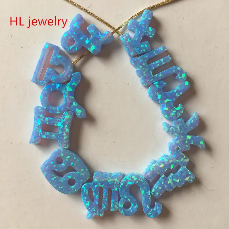 

925 Sterling Silver Chain fashion chockers Necklace Synthetic Fire Blue Opal 12 Zodiac Signs Pendants Necklaces For Women
