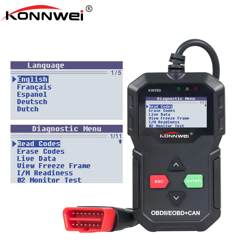 

New OBD2 Auto Code Reader KONNWEI KW590 OBD 2 OBD Auto Scan Car Diagnostic Scanner Multi-languages in Russian Better Than AD310