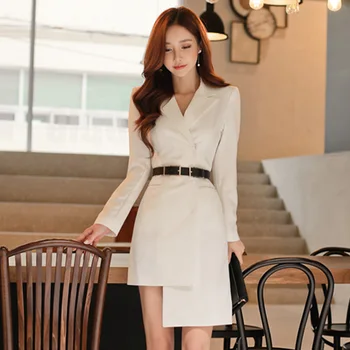 Autumn Elegant Single Breasted Notched Women Blazer Dress Irregular Sashes OL Style Dress High Waist Bodycon vestidos femme 2018 
Autumn Elegant Single Breasted Notched Women Blazer Dress Irregular Sashes OL Style Dress High Waist Bodycon vestidos femme 2018