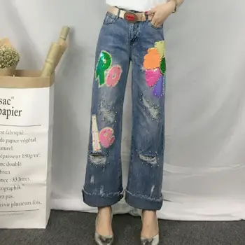 Women Sequined Ripped Jeans Casual Boyfriend Curl Denim Wide Leg Pants hole High Waist Jean Loose Vintage
Women Sequined Ripped Jeans Casual Boyfriend Curl Denim Wide Leg Pants hole High Waist Jean Loose Vintage