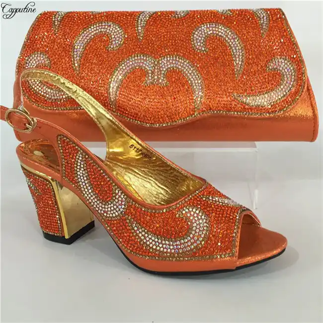 orange shoes and bag for wedding