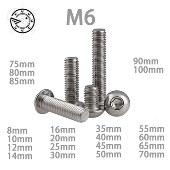 M6 Bolt A2-70 Button Head Socket Screw Bolt SUS304 Stainless Steel M6*(8/10/12/14/16/20/25/30/35/40/45/50/55/60~100) mm
M6 Bolt A2-70 Button Head Socket Screw Bolt SUS304 Stainless Steel M6*(8/10/12/14/16/20/25/30/35/40/45/50/55/60~100) mm