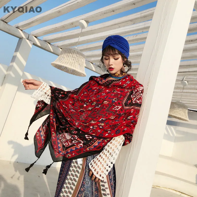 KYQIAO women boho scarf female autumn winter Mexico style vintage design long red print neck scarf birthday gifts
KYQIAO women boho scarf female autumn winter Mexico style vintage design long red print neck scarf birthday gifts