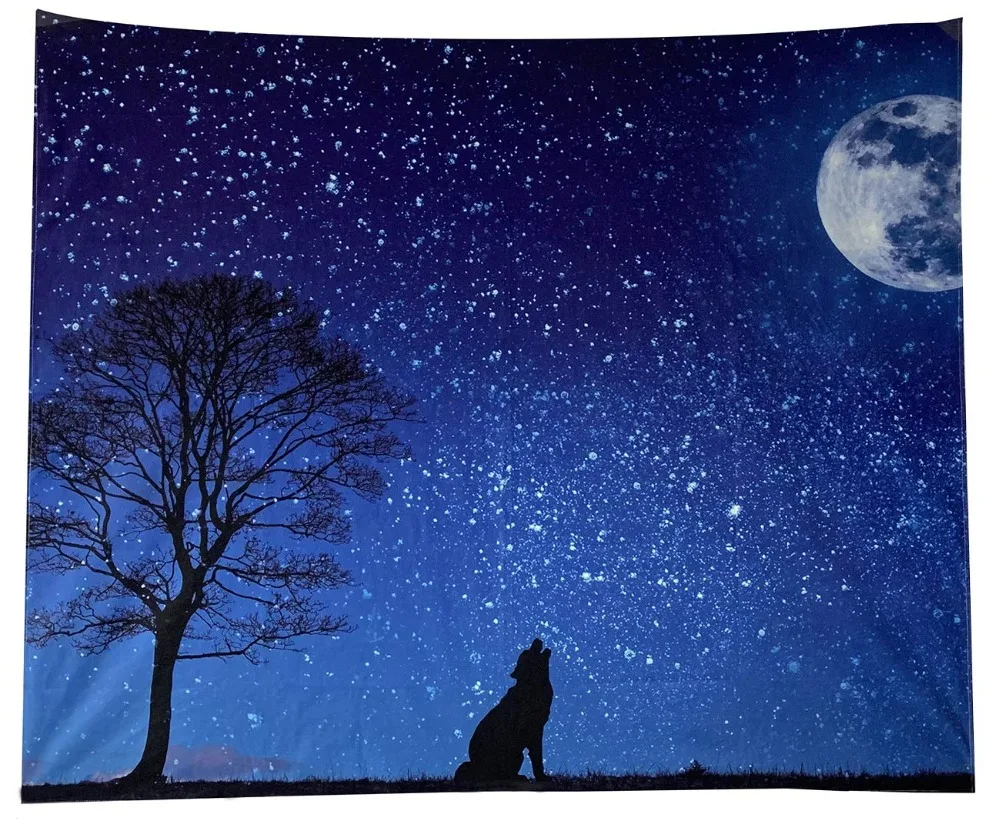 Howling Wolf Tapestry, Nature Art Starry Night Sky Tree Wall Hangings Tapestries and Large Wall Art 51" x 59" Dark Blue
Howling Wolf Tapestry, Nature Art Starry Night Sky Tree Wall Hangings Tapestries and Large Wall Art 51" x 59" Dark Blue