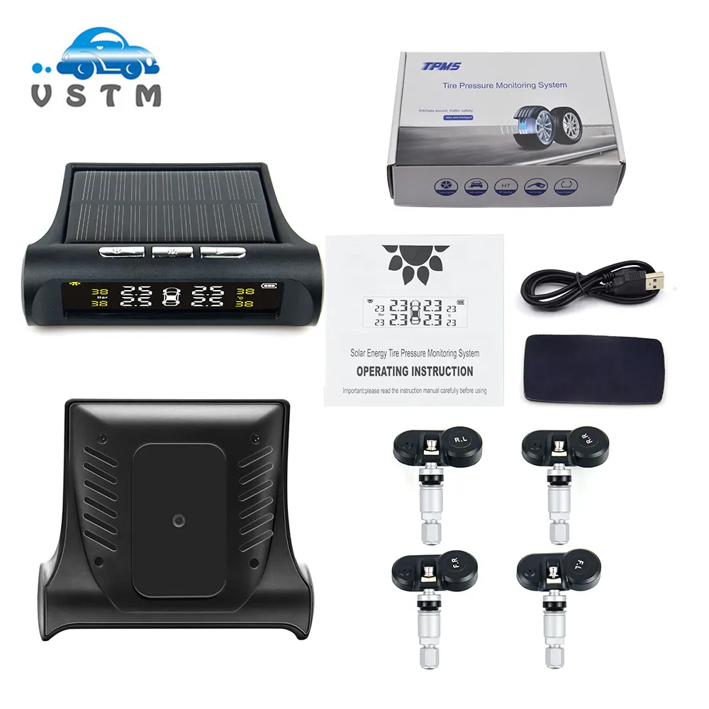 2019 VSTM Solar Power USB TPMS Car Tire Pressure Monitoring System LCD 4 External / Internal Sensors for SUV Temperature Warning
2019 VSTM Solar Power USB TPMS Car Tire Pressure Monitoring System LCD 4 External / Internal Sensors for SUV Temperature Warning