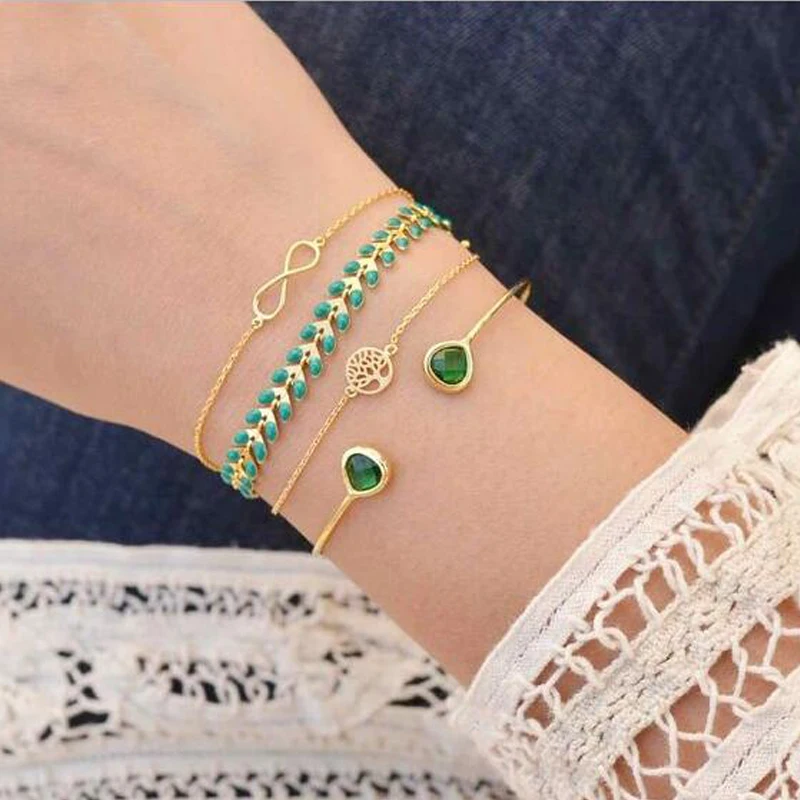 Tocona Elegance Green Crystal Tree Leaf Hollow Letter Gold Color Bracelet Set For Women Bohemian Beach Open Bangle Jewelry 6985
Tocona Elegance Green Crystal Tree Leaf Hollow Letter Gold Color Bracelet Set For Women Bohemian Beach Open Bangle Jewelry 6985