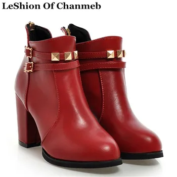 Punk Style Rivets Ankle Boots Women's PU Leather Thick High Heels Buckle Autumn Winter Shoes Woman Plus Size 43-50 Street Boots
Punk Style Rivets Ankle Boots Women's PU Leather Thick High Heels Buckle Autumn Winter Shoes Woman Plus Size 43-50 Street Boots