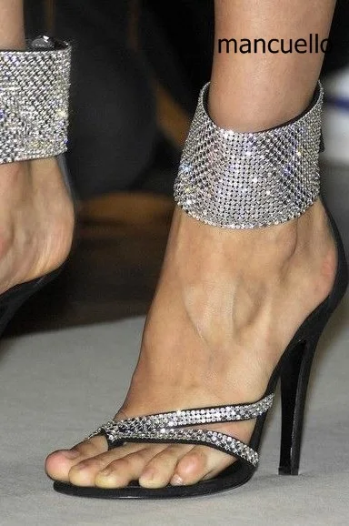 Gorgeous Women Black PU Leather Thin High Heels with Glittery Rhinestone Strap Elegant Open Toe Ankle Wrap Dress Sandals
Gorgeous Women Black PU Leather Thin High Heels with Glittery Rhinestone Strap Elegant Open Toe Ankle Wrap Dress Sandals