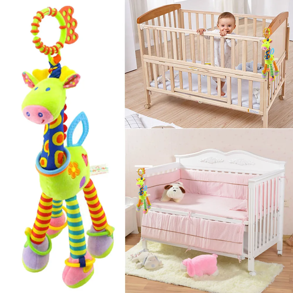 

Baby Soft Cute Cartoon Animal Plush Giraffe Handbells Rattles Infant Crib Bed Stroller Hanging Giraffe Rattle Mobile Teether Toy