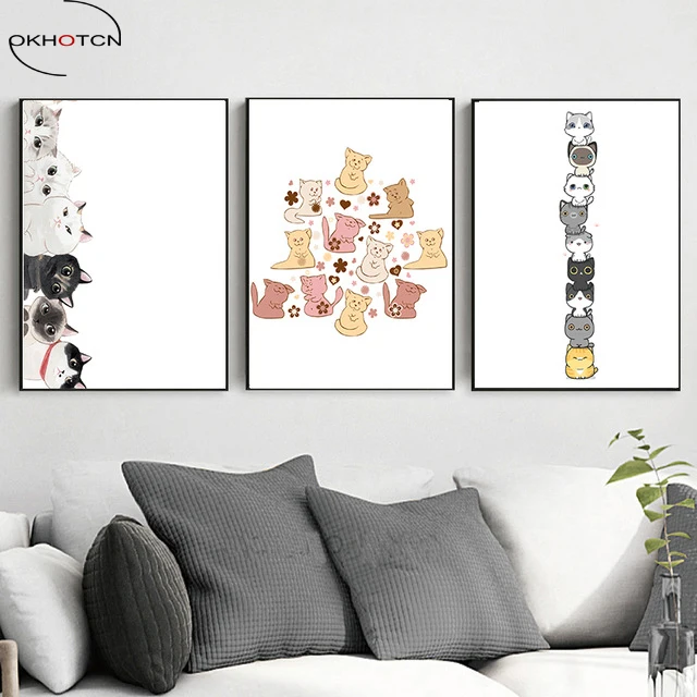 Nordic-Decoration-Kids-Room-Posters-And-Prints-Wall-Art-Canvas-Painting-Cute-Cats-Canvas-Art-Wall
