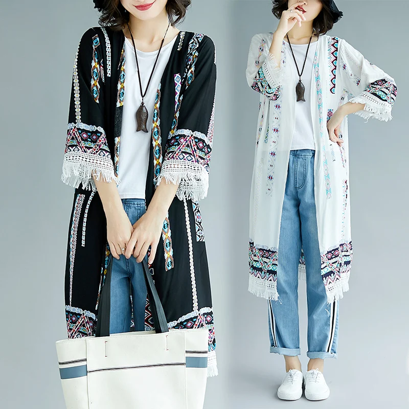 2019 Summer Women Bohemian Open Stitch Stylish Tassel Three Quarter Sleeve Cardigan Women's Loose Long Shirts Outerwear Top
2019 Summer Women Bohemian Open Stitch Stylish Tassel Three Quarter Sleeve Cardigan Women's Loose Long Shirts Outerwear Top