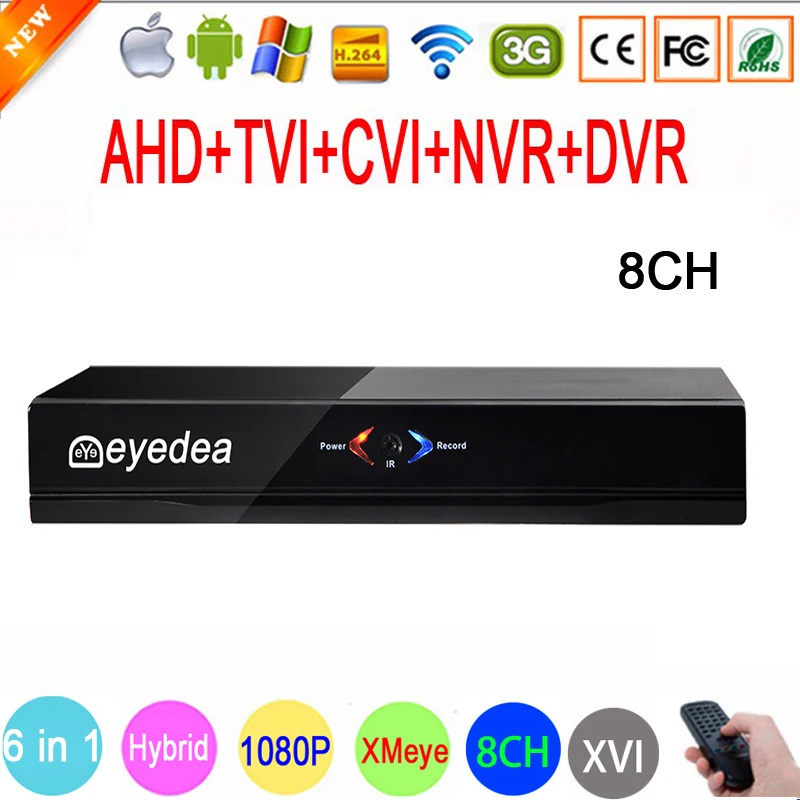 

Eyedea 8Channel Hybrid 6 in 1 DVR H.264 1080N 960P 720P CCTV NVR 8CH Security Video Recorder Motion Detect ONVIF P2P AHD DVR