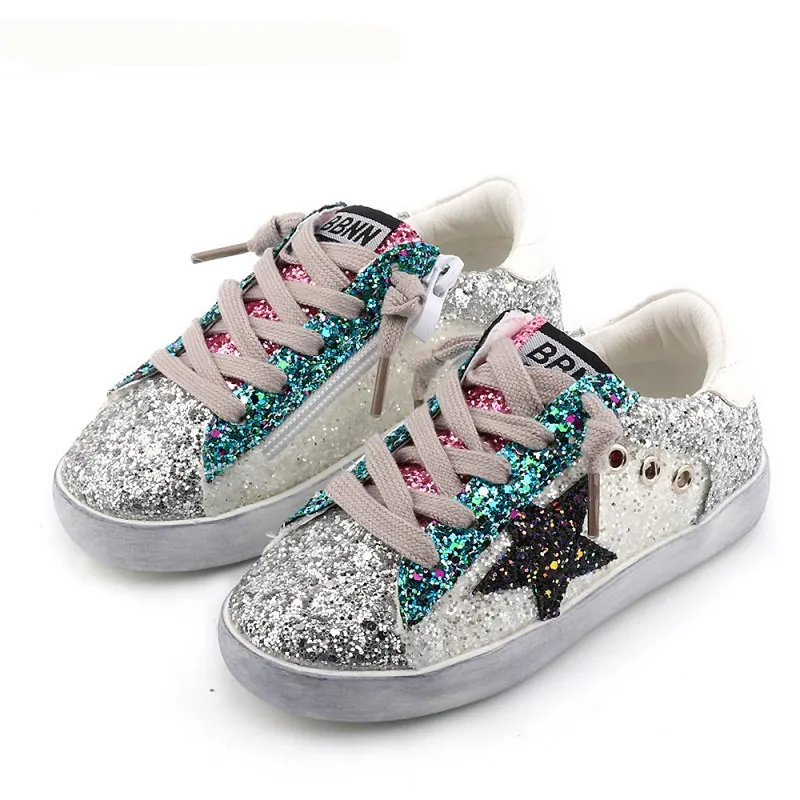 

KIDS 2018 Toddler Baby Glittler Shoe Girl Star White Sneaker Boy Sport Shoe Kid Child Causal Trainer Sequin Flat 3 color