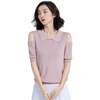 Summer Off Shoulder Double Sided Thin Knit Tshirt Lapel Orange Pullover Short Sleeve T-shirt Office Ladies Tops Pink Clothing
Summer Off Shoulder Double Sided Thin Knit Tshirt Lapel Orange Pullover Short Sleeve T-shirt Office Ladies Tops Pink Clothing