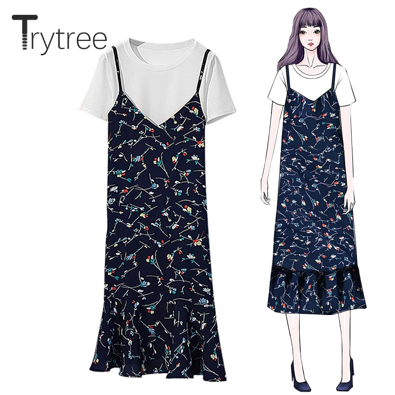 Летний женский повседневный комплект из двух предметов Trytree хлопковый