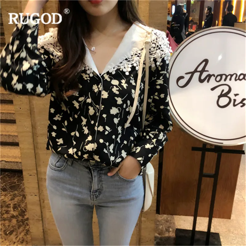 RUGOD Floral Printed spring women blouses Casual long sleeve V Neck lace patchwork tops Vintage Loose Clothing Femininas Camisas
RUGOD Floral Printed spring women blouses Casual long sleeve V Neck lace patchwork tops Vintage Loose Clothing Femininas Camisas